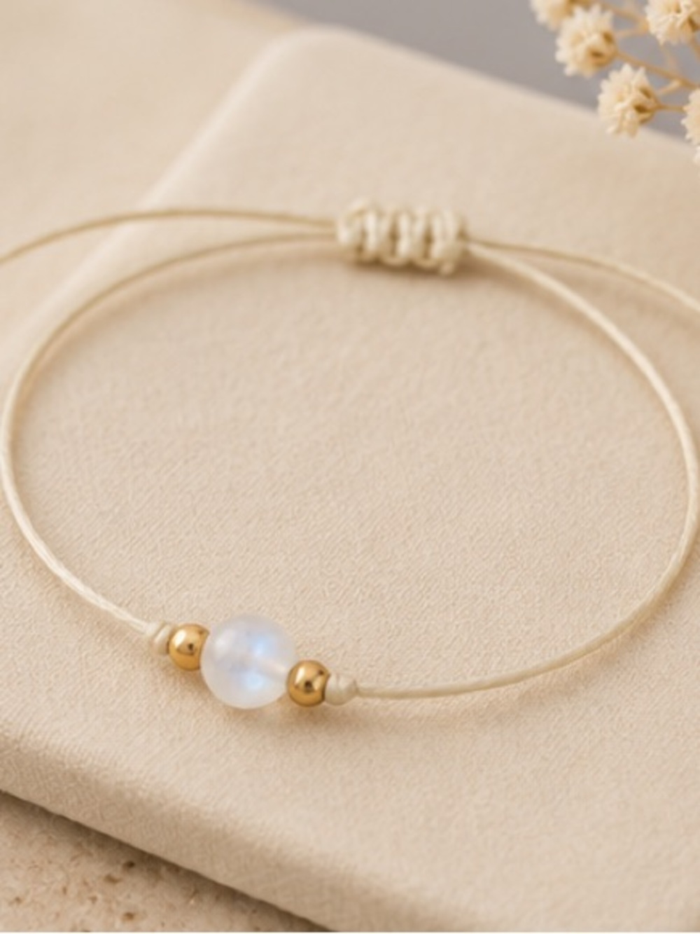 Minimalist Moonstone Cord Bracelet with Gold Accents - Picture 4 of 4